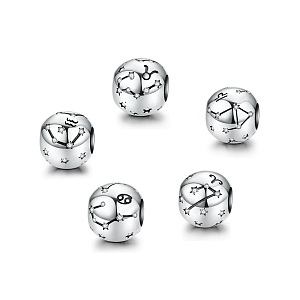 5PCs Wholesale Grey European Charm Beads With Cream Swirls For Charm Bracelets 